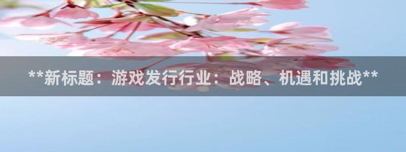 新宝gg__创造奇迹登录：**新标题：游戏发行行业：战略、机遇和挑战**