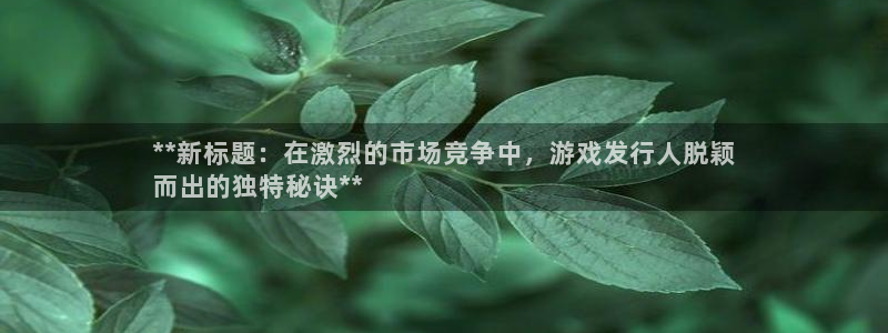 新宝gg创造奇迹登录入口网址：**新标题：在激烈的市场竞争中，游戏发行人脱颖
而出的独特秘诀**